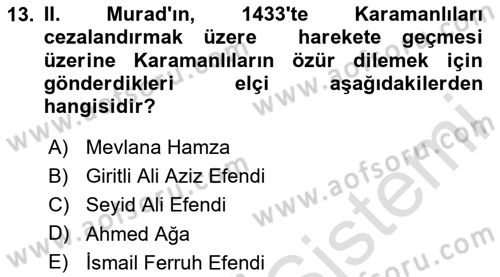 Osmanlı Diplomasisi Dersi 2024 - 2025 Yılı (Vize) Ara Sınav Soruları 13. Soru