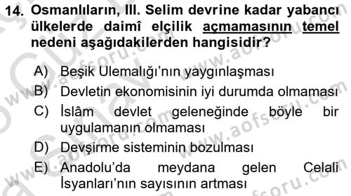 Osmanlı Diplomasisi Dersi 2024 - 2025 Yılı (Vize) Ara Sınav Soruları 14. Soru