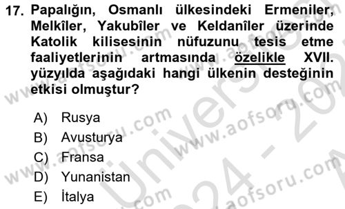 Osmanlı Diplomasisi Dersi 2024 - 2025 Yılı (Vize) Ara Sınav Soruları 17. Soru
