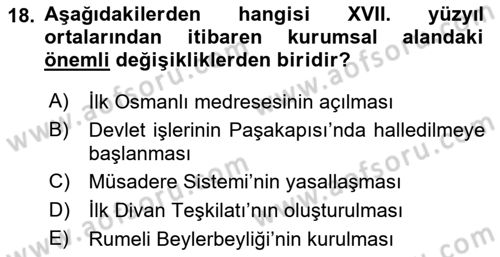 Osmanlı Diplomasisi Dersi Ara Sınavı Deneme Sınav Soruları 18. Soru