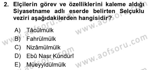 Osmanlı Diplomasisi Dersi 2024 - 2025 Yılı (Vize) Ara Sınav Soruları 2. Soru