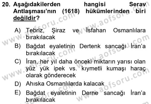 Osmanlı Diplomasisi Dersi 2024 - 2025 Yılı (Vize) Ara Sınav Soruları 20. Soru