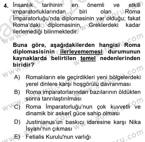 Osmanlı Diplomasisi Dersi 2024 - 2025 Yılı (Vize) Ara Sınav Soruları 4. Soru