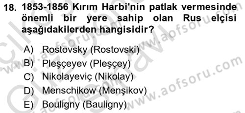Osmanlı Diplomasisi Dersi 2024 - 2025 Yılı (Final) Dönem Sonu Sınav Soruları 18. Soru