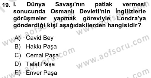 Osmanlı Diplomasisi Dersi 2024 - 2025 Yılı (Final) Dönem Sonu Sınav Soruları 19. Soru