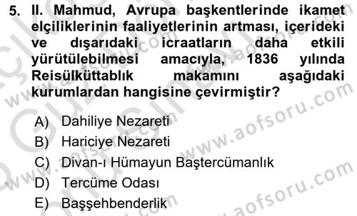 Osmanlı Diplomasisi Dersi 2024 - 2025 Yılı (Final) Dönem Sonu Sınav Soruları 5. Soru
