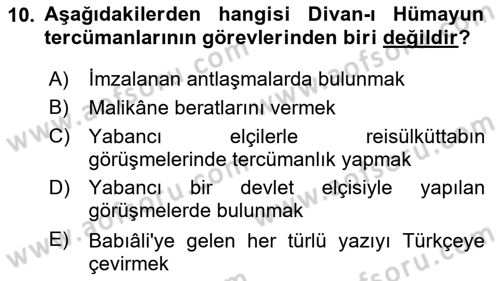 Osmanlı Diplomasisi Dersi 2025 - 2026 Yılı (Vize) Ara Sınav Soruları 10. Soru