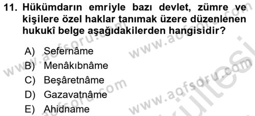 Osmanlı Diplomasisi Dersi 2025 - 2026 Yılı (Vize) Ara Sınav Soruları 11. Soru