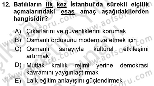 Osmanlı Diplomasisi Dersi 2025 - 2026 Yılı (Vize) Ara Sınav Soruları 12. Soru