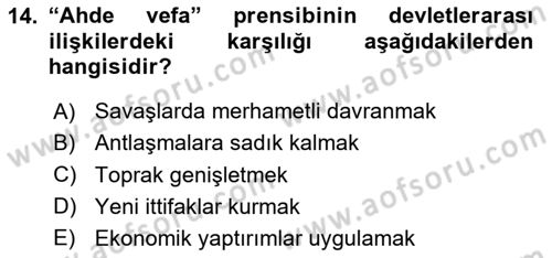 Osmanlı Diplomasisi Dersi 2025 - 2026 Yılı (Vize) Ara Sınav Soruları 14. Soru
