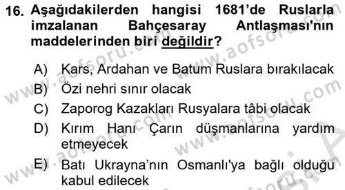 Osmanlı Diplomasisi Dersi 2025 - 2026 Yılı (Vize) Ara Sınav Soruları 16. Soru