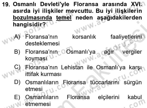 Osmanlı Diplomasisi Dersi 2025 - 2026 Yılı (Vize) Ara Sınav Soruları 19. Soru
