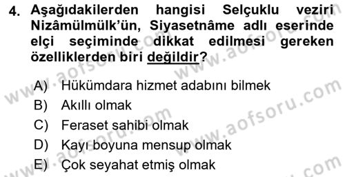 Osmanlı Diplomasisi Dersi 2025 - 2026 Yılı (Vize) Ara Sınav Soruları 4. Soru