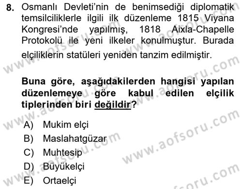 Osmanlı Diplomasisi Dersi 2025 - 2026 Yılı (Vize) Ara Sınav Soruları 8. Soru