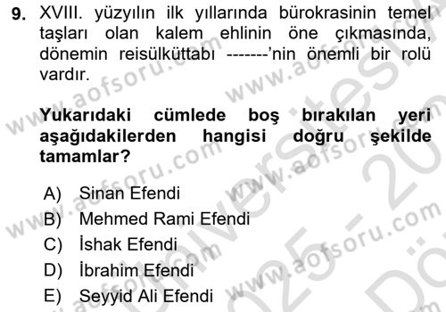 Osmanlı Diplomasisi Dersi 2025 - 2026 Yılı (Vize) Ara Sınav Soruları 9. Soru