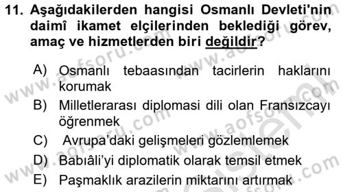 Osmanlı Diplomasisi Dersi 2025 - 2026 Yılı (Final) Dönem Sonu Sınav Soruları 11. Soru