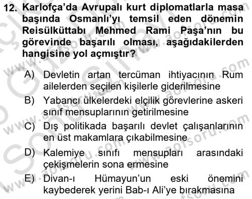 Osmanlı Diplomasisi Dersi 2025 - 2026 Yılı (Final) Dönem Sonu Sınav Soruları 12. Soru