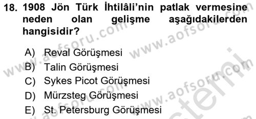 Osmanlı Diplomasisi Dersi 2025 - 2026 Yılı (Final) Dönem Sonu Sınav Soruları 18. Soru