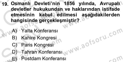Osmanlı Diplomasisi Dersi 2025 - 2026 Yılı (Final) Dönem Sonu Sınav Soruları 19. Soru