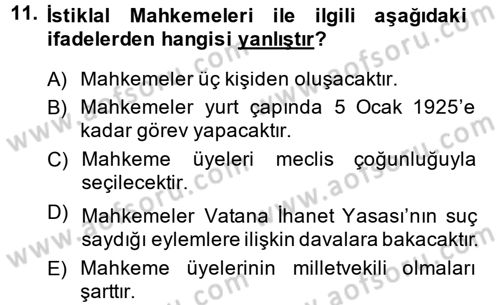 Türkiye´de Demokrasi Ve Parlamento Tarihi Dersi 2013 - 2014 Yılı (Vize) Ara Sınav Soruları 11. Soru