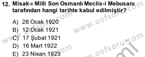 Türkiye´de Demokrasi Ve Parlamento Tarihi Dersi 2013 - 2014 Yılı (Vize) Ara Sınav Soruları 12. Soru