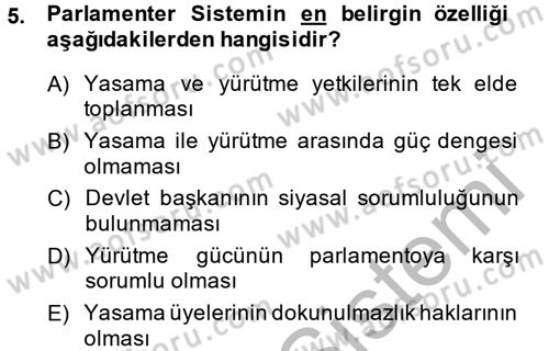Türkiye´de Demokrasi Ve Parlamento Tarihi Dersi 2013 - 2014 Yılı (Vize) Ara Sınav Soruları 5. Soru