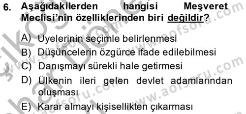 Türkiye´de Demokrasi Ve Parlamento Tarihi Dersi 2013 - 2014 Yılı (Vize) Ara Sınav Soruları 6. Soru