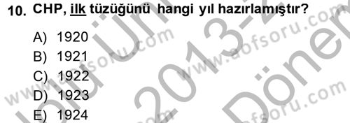 Türkiye´de Demokrasi Ve Parlamento Tarihi Dersi 2013 - 2014 Yılı (Final) Dönem Sonu Sınav Soruları 10. Soru