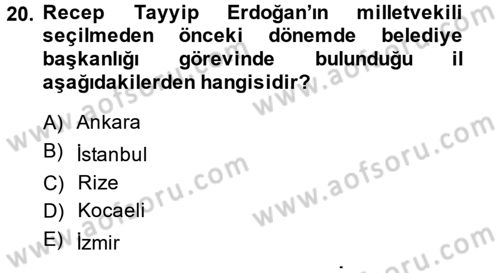 Türkiye´de Demokrasi Ve Parlamento Tarihi Dersi 2013 - 2014 Yılı (Final) Dönem Sonu Sınav Soruları 20. Soru