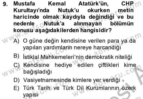 Türkiye´de Demokrasi Ve Parlamento Tarihi Dersi 2013 - 2014 Yılı (Final) Dönem Sonu Sınav Soruları 9. Soru