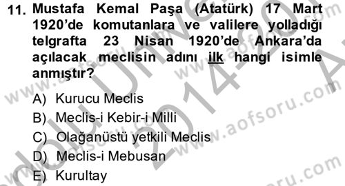 Türkiye´de Demokrasi Ve Parlamento Tarihi Dersi 2014 - 2015 Yılı (Vize) Ara Sınav Soruları 11. Soru