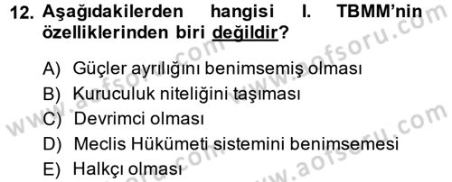 Türkiye´de Demokrasi Ve Parlamento Tarihi Dersi 2014 - 2015 Yılı (Vize) Ara Sınav Soruları 12. Soru