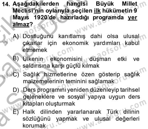 Türkiye´de Demokrasi Ve Parlamento Tarihi Dersi 2014 - 2015 Yılı (Vize) Ara Sınav Soruları 14. Soru