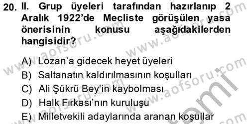 Türkiye´de Demokrasi Ve Parlamento Tarihi Dersi 2014 - 2015 Yılı (Vize) Ara Sınav Soruları 20. Soru