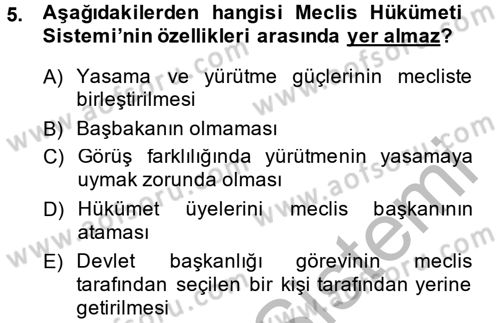 Türkiye´de Demokrasi Ve Parlamento Tarihi Dersi 2014 - 2015 Yılı (Vize) Ara Sınav Soruları 5. Soru