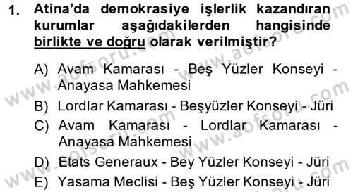 Türkiye´de Demokrasi Ve Parlamento Tarihi Dersi 2014 - 2015 Yılı (Final) Dönem Sonu Sınav Soruları 1. Soru