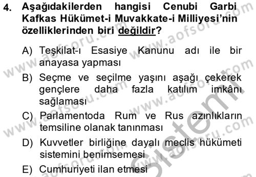 Türkiye´de Demokrasi Ve Parlamento Tarihi Dersi 2014 - 2015 Yılı (Final) Dönem Sonu Sınav Soruları 4. Soru