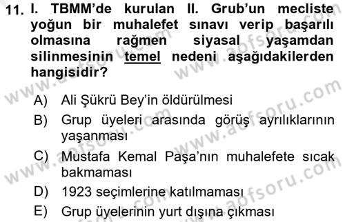 Türkiye´de Demokrasi Ve Parlamento Tarihi Dersi 2015 - 2016 Yılı (Vize) Ara Sınav Soruları 11. Soru