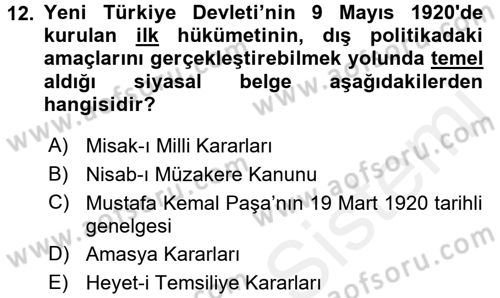 Türkiye´de Demokrasi Ve Parlamento Tarihi Dersi 2015 - 2016 Yılı (Vize) Ara Sınav Soruları 12. Soru