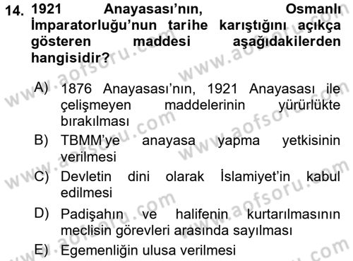 Türkiye´de Demokrasi Ve Parlamento Tarihi Dersi 2015 - 2016 Yılı (Vize) Ara Sınav Soruları 14. Soru