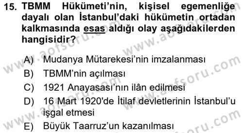 Türkiye´de Demokrasi Ve Parlamento Tarihi Dersi 2015 - 2016 Yılı (Vize) Ara Sınav Soruları 15. Soru