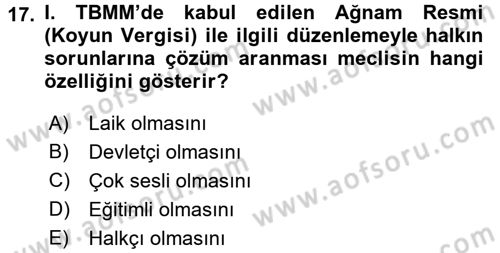 Türkiye´de Demokrasi Ve Parlamento Tarihi Dersi 2015 - 2016 Yılı (Vize) Ara Sınav Soruları 17. Soru