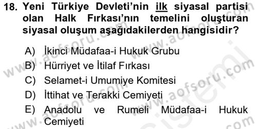 Türkiye´de Demokrasi Ve Parlamento Tarihi Dersi 2015 - 2016 Yılı (Vize) Ara Sınav Soruları 18. Soru