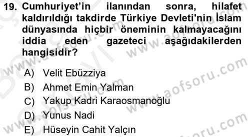 Türkiye´de Demokrasi Ve Parlamento Tarihi Dersi 2015 - 2016 Yılı (Vize) Ara Sınav Soruları 19. Soru
