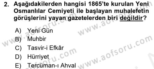 Türkiye´de Demokrasi Ve Parlamento Tarihi Dersi 2015 - 2016 Yılı (Vize) Ara Sınav Soruları 2. Soru