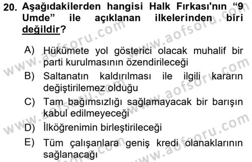 Türkiye´de Demokrasi Ve Parlamento Tarihi Dersi 2015 - 2016 Yılı (Vize) Ara Sınav Soruları 20. Soru