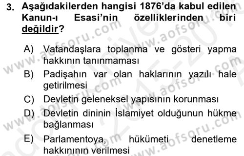 Türkiye´de Demokrasi Ve Parlamento Tarihi Dersi 2015 - 2016 Yılı (Vize) Ara Sınav Soruları 3. Soru