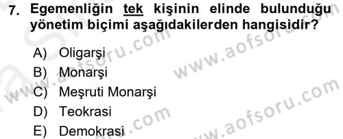 Türkiye´de Demokrasi Ve Parlamento Tarihi Dersi 2015 - 2016 Yılı (Vize) Ara Sınav Soruları 7. Soru