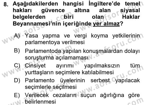 Türkiye´de Demokrasi Ve Parlamento Tarihi Dersi 2015 - 2016 Yılı (Vize) Ara Sınav Soruları 8. Soru