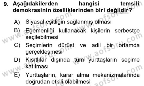 Türkiye´de Demokrasi Ve Parlamento Tarihi Dersi 2015 - 2016 Yılı (Vize) Ara Sınav Soruları 9. Soru